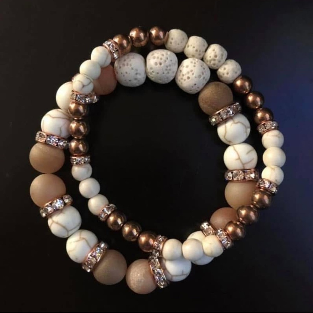 Beaded Bracelet Set Agate, Howlite & lava with Rhinestone spacers